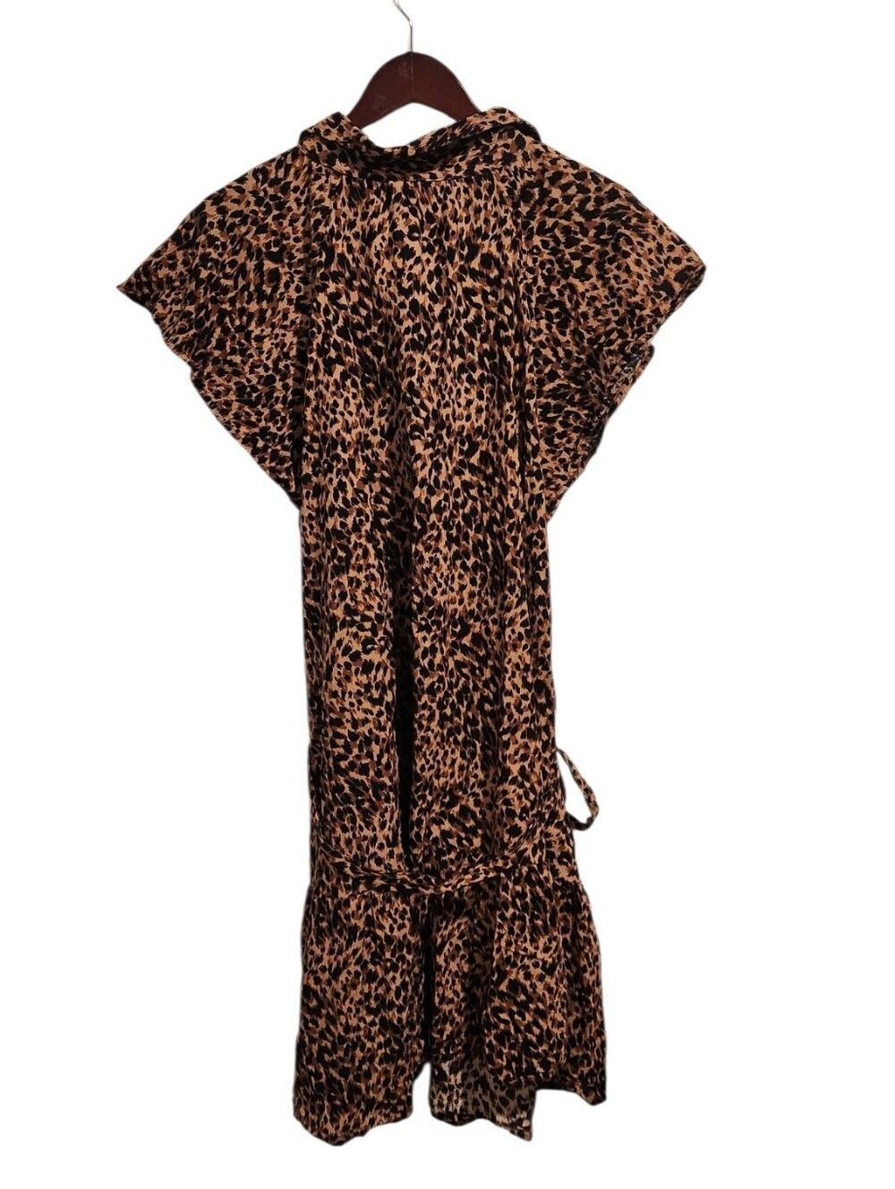 Terra & Sky Plus Size 2X Leopard Print Flutter Sleeve Tie Waist Dress - Picture 4 of 6